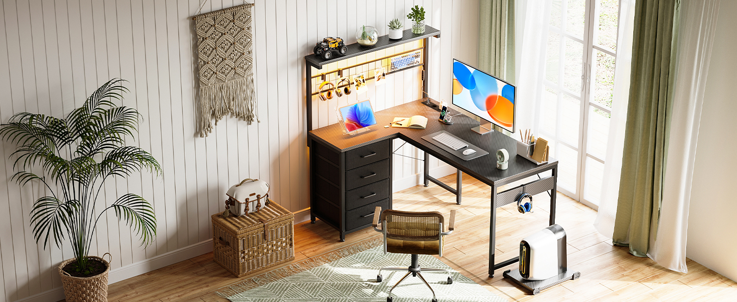 Ігровий стіл Coleshome з LED-підсвічуванням 110x80 см, з ящиками та розетками, з полицею, чорний, карбон