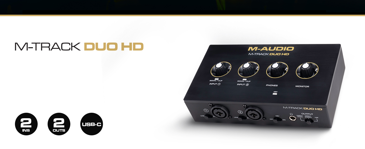 M-Audio M-Track Duo - USB аудіоінтерфейс для запису, стрімінгу та подкастингу (2 XLR/Line входи, 192kHz, USB-C)