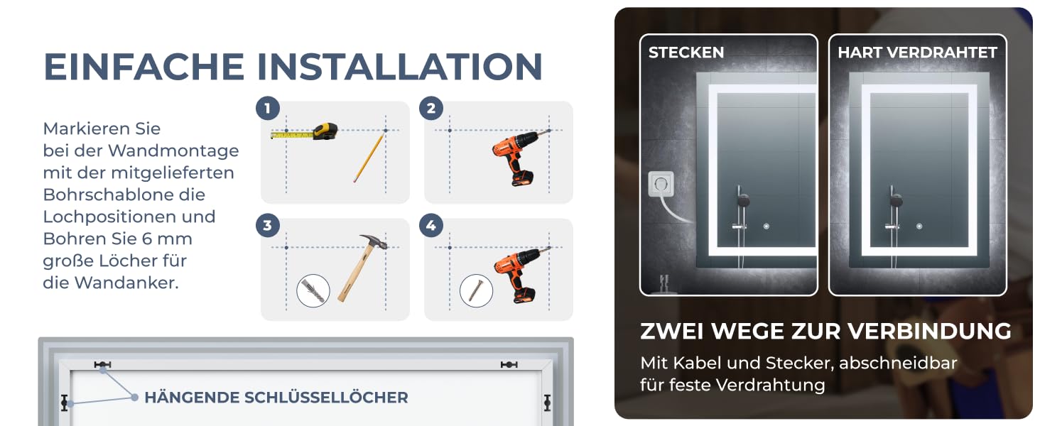 Дзеркало для ванної кімнати BR Bringer LED з підсвічуванням, 60x80 см, антизапарник, диммування, 3 кольори світла, сенсорне управління, функція пам'яті (BRS102)