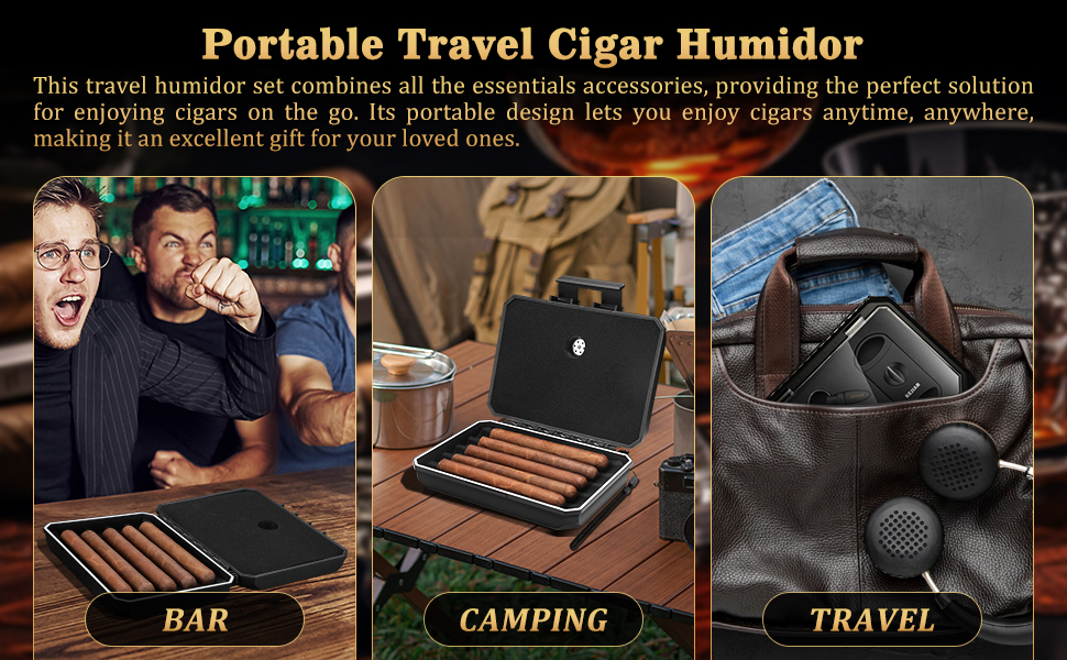 KEJIAR Видавець сигар: портативний кейс-упаковщик з різаком для сигар (V-Cut, Straight Cut, Punched), контролер вологості, чорний