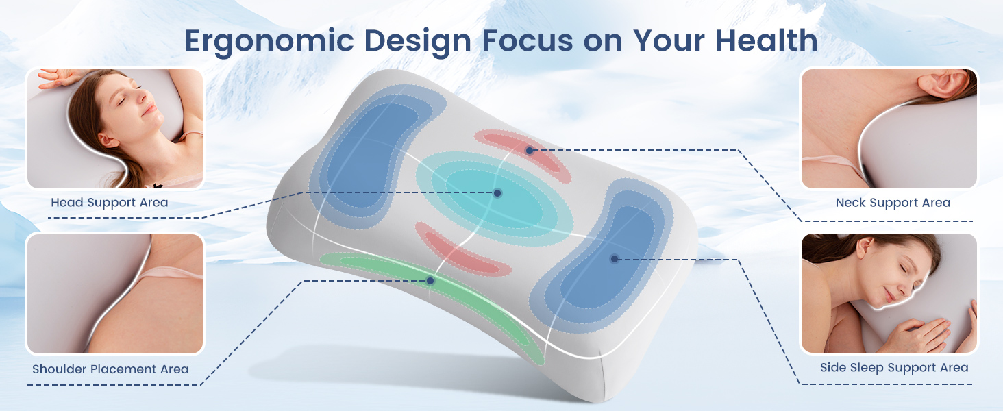 Подушка з піни з ефектом пам'яті Elegear, ультрам'яка охолоджуюча подушка, ергономічна подушка для шиї для тих, хто спить на боці