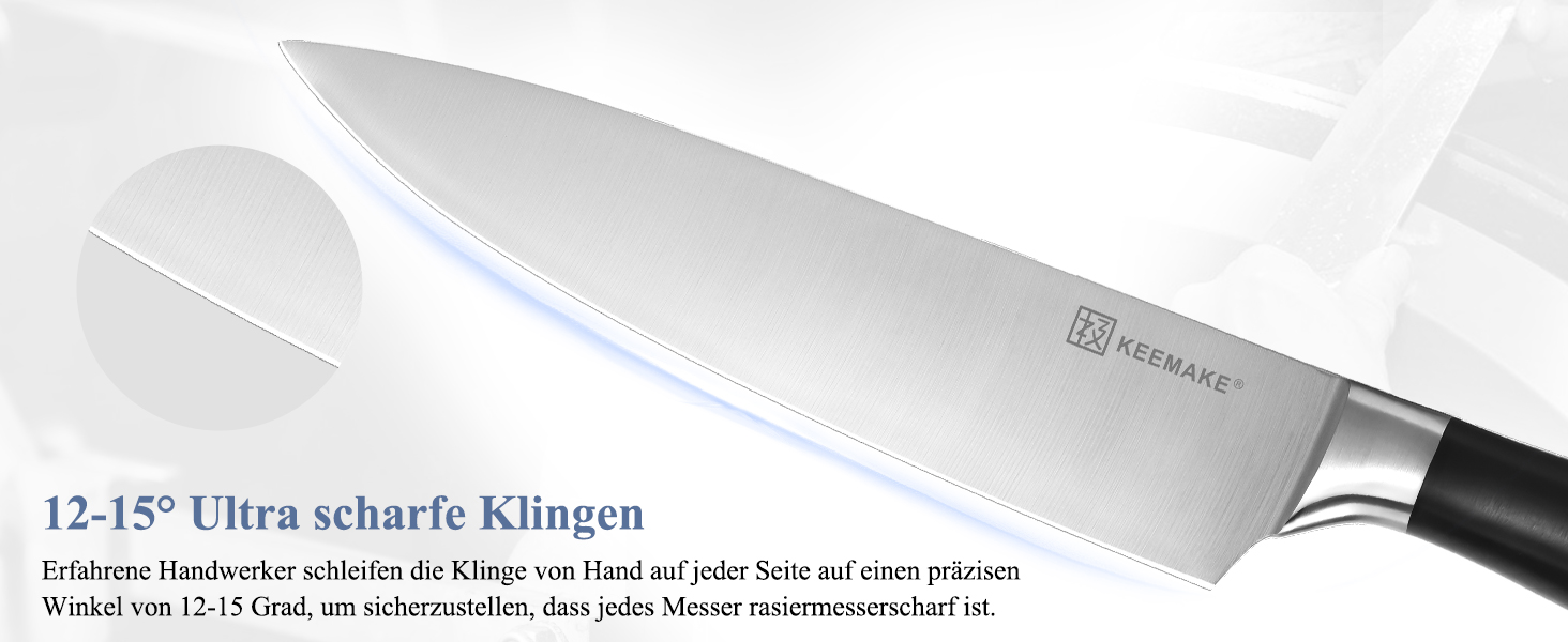 Набір кухонних ножів Keemake 7 предметів з дерев'яним блоком, професійний набір кухонних ножів з нержавіючої сталі, міцні та гострі