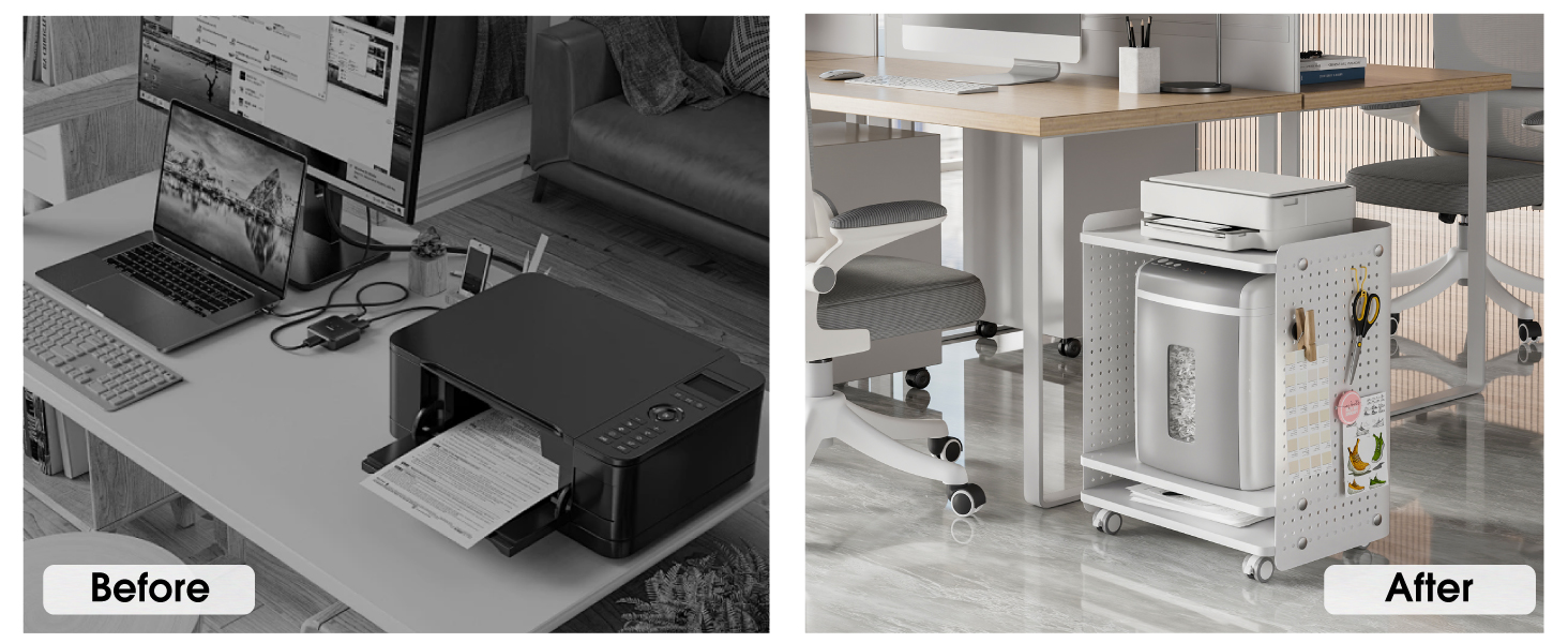 Стіл для принтера Fenge на колесах з органайзером, 3 яруси, білий (45.3x33.5x53.5 см)