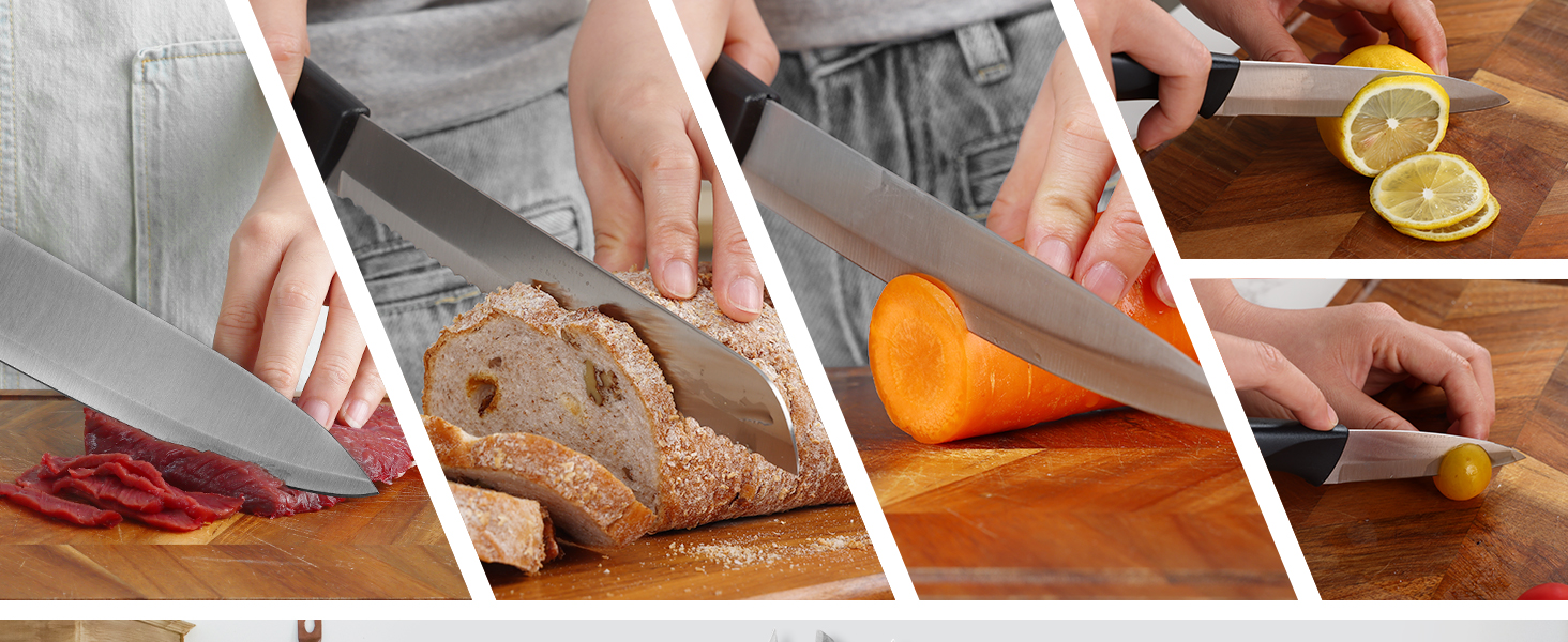 Набір кухонних ножів з бруском Messerblock, нержавіюча сталь, кухонна ножиці, 6 предметів, чорний