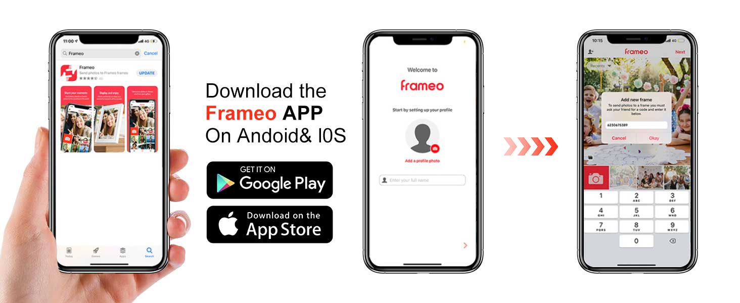 Frameo Цифровий фоторамка 10.1 дюйма з Wi-Fi, HD сенсорний екран, 16GB пам'яті, автоматичне обертання, підтримка фото та відео, настінний монтаж