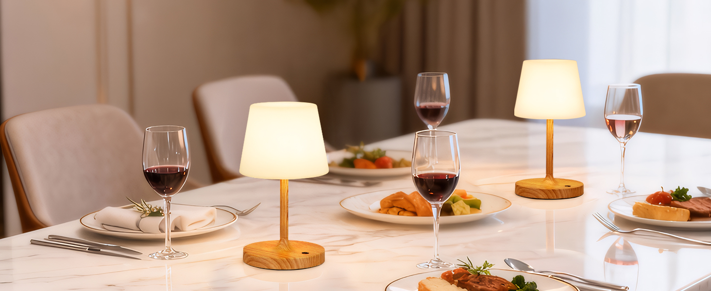 LED настільна лампа бездротова з сенсорним керуванням, регульоване світло, функція пам'яті, для спальні, кафе, відпочинку на природі, з текстурою дерева