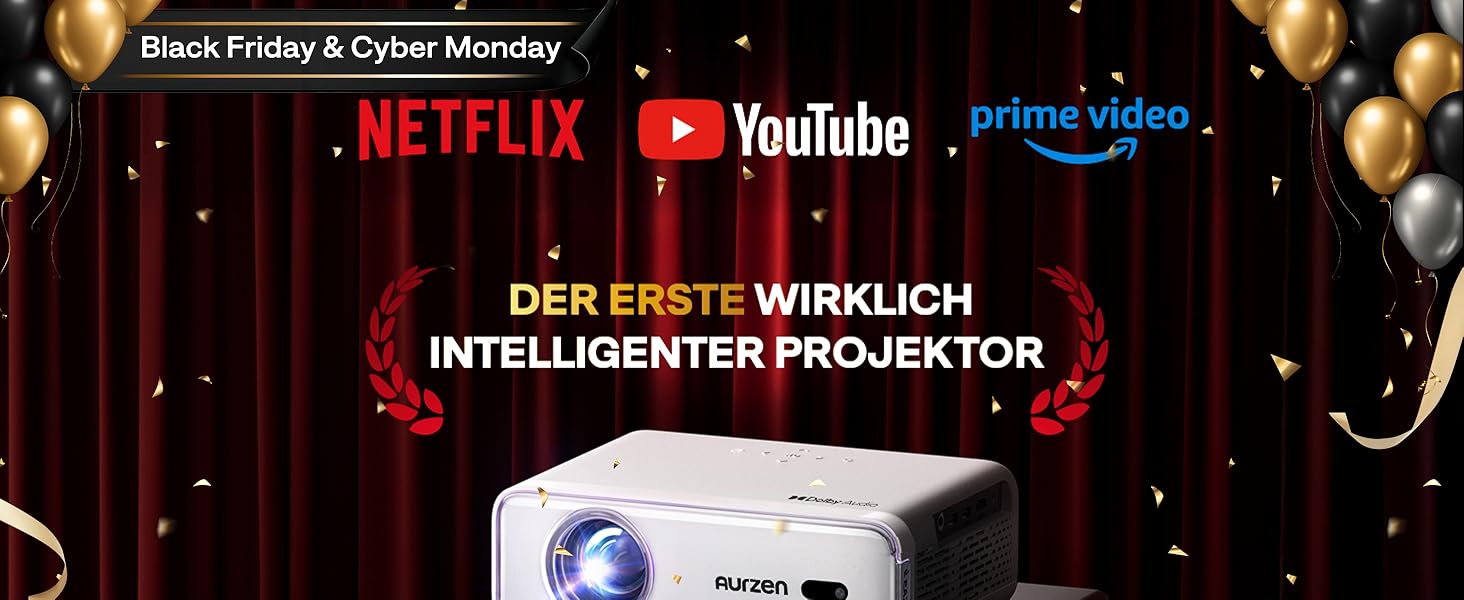 Aurzen Eazze D1 Smart Beamer: 4K проєктор для домашнього кіно з підтримкою 4K, Full HD 1080P, Netflix, Dolby Audio, автофокусом, корекцією трапеції, Wi-Fi, Bluetooth, білий