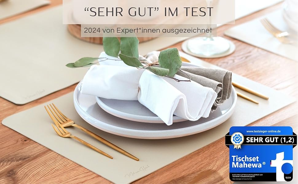 Набір Mahewa® з 6 преміум-підставників для столу з екошкіри, 6 шт. - підставки під тарілки, миються та водонепроникні, підставка під тарілки з імітацією шкіри (крем-бежевий, овальна з тримачем)