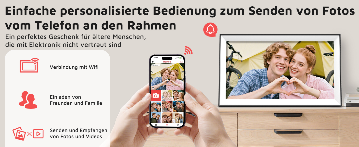 Цифровий фоторамка Hesmor 15.6 дюймів з Wi-Fi, FHD 1920*1080, IPS, сенсорний екран, 32GB, автоповорот, Frameo App