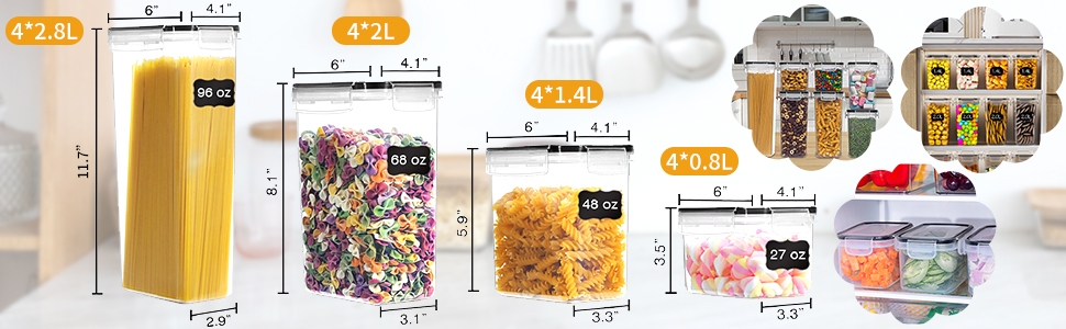 Набір контейнерів для зберігання продуктів, 16 шт. (0.8L+1.4L+2.0L+2.8L), герметичні, BPA-free, для кухні