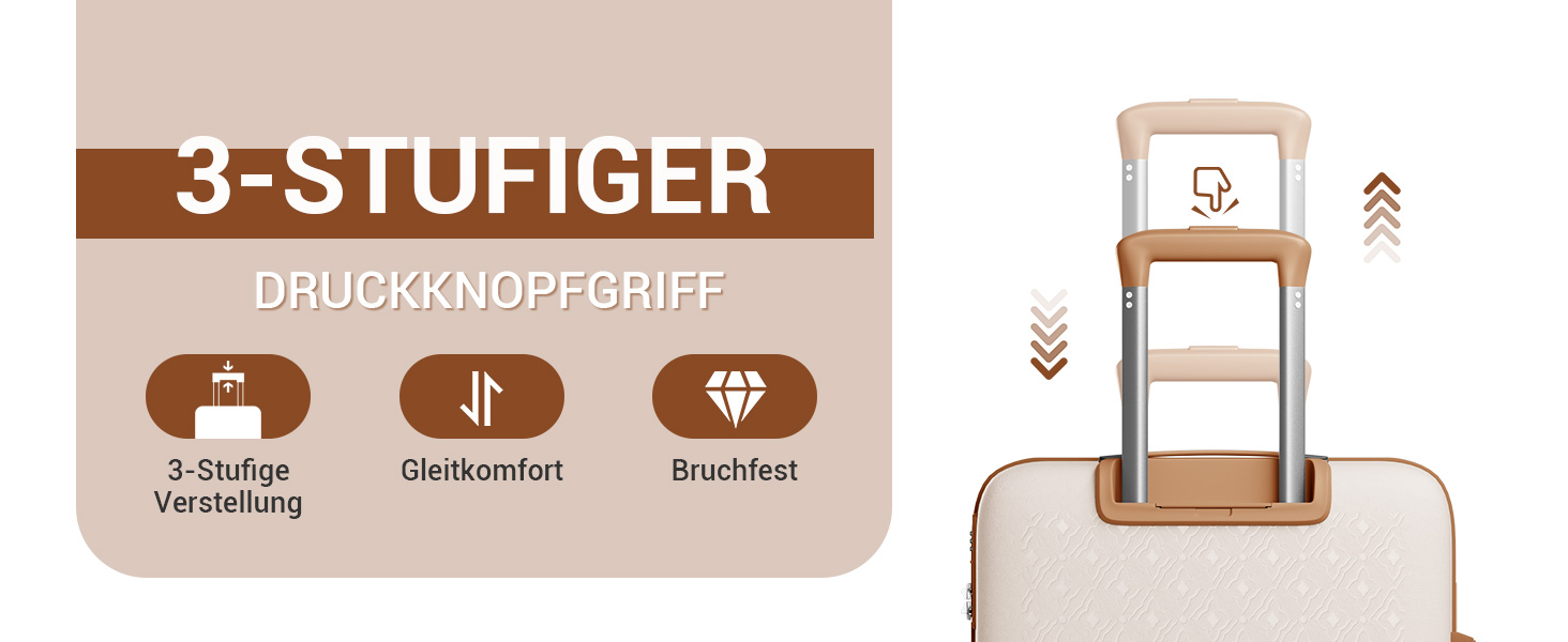 Чемодан ручної поклажі KONO з тримачем для напоїв, жорсткий, легкий, з поліпропілену, розширюваний, 4 колеса, TSA-замок, кремовий/коричневий, M