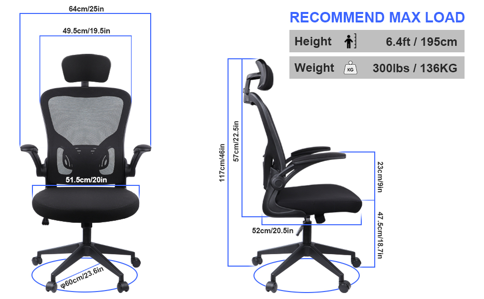 Ергономічне крісло для офісу та дому: комп'ютерне крісло з регульованою підголівником та підтримкою попереку. Максимальне навантаження до 150 кг (білий).