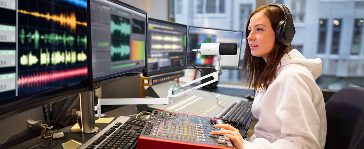 Мікрофонна стійка TONOR T40LP з гнучким кріпленням для мікрофона (біла, пружинний механізм) - для геймінгу, подкастів, запису