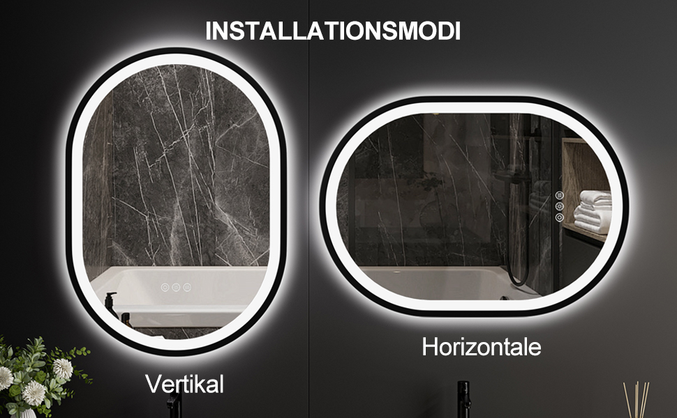 Круглий LED-дзеркало для ванної кімнати ChillCruiser 50 см з чорною рамою, антизапар, 3 кольори, функція Memory