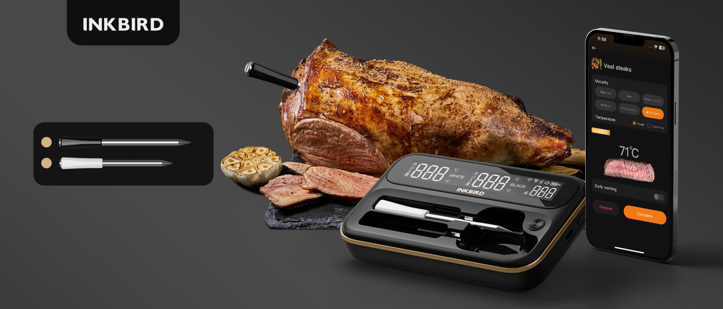 Термометр для м'яса Inkbird INT-11P-B: бездротовий, Bluetooth, IP67, для гриля, BBQ, духовки та кухні