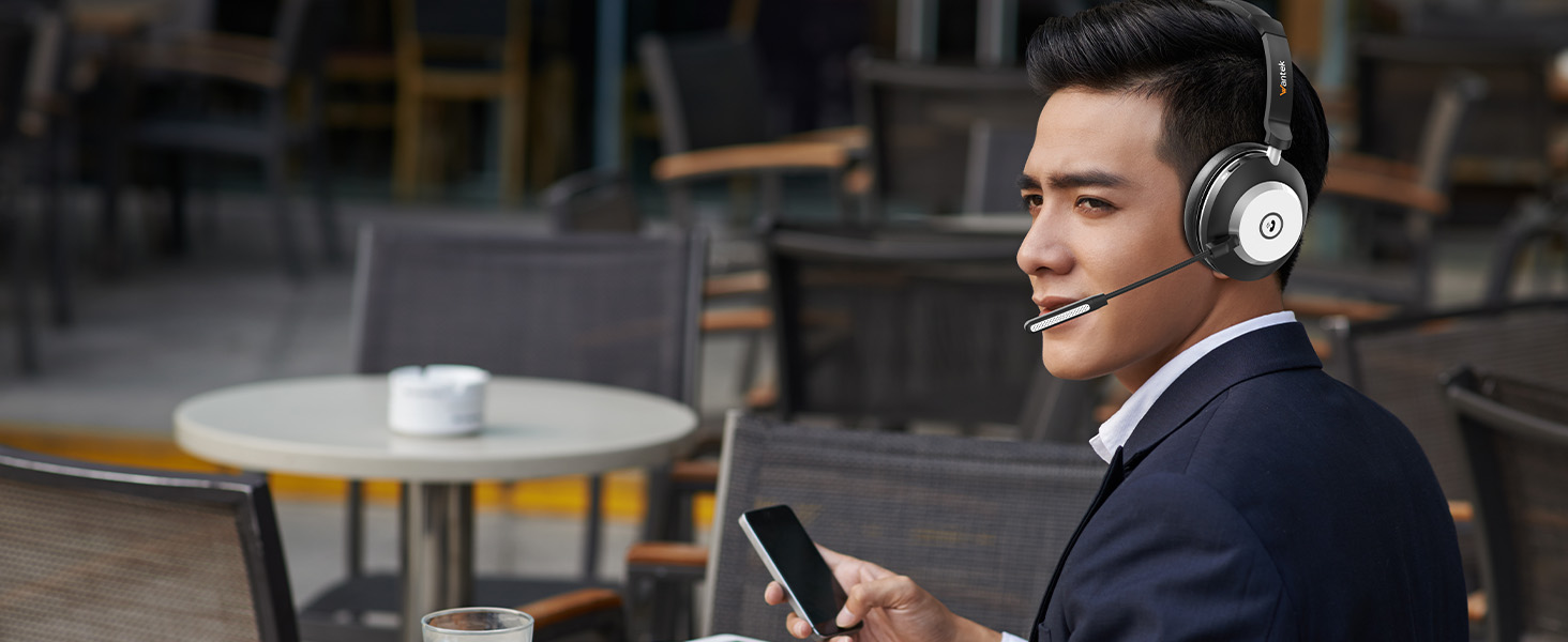 Бездротова гарнітура Wantek з мікрофоном та зарядною станцією, Bluetooth навушники з USB-адаптером для кол-центру, офісу, Zoom, Skype та Teams (сіро-чорний)