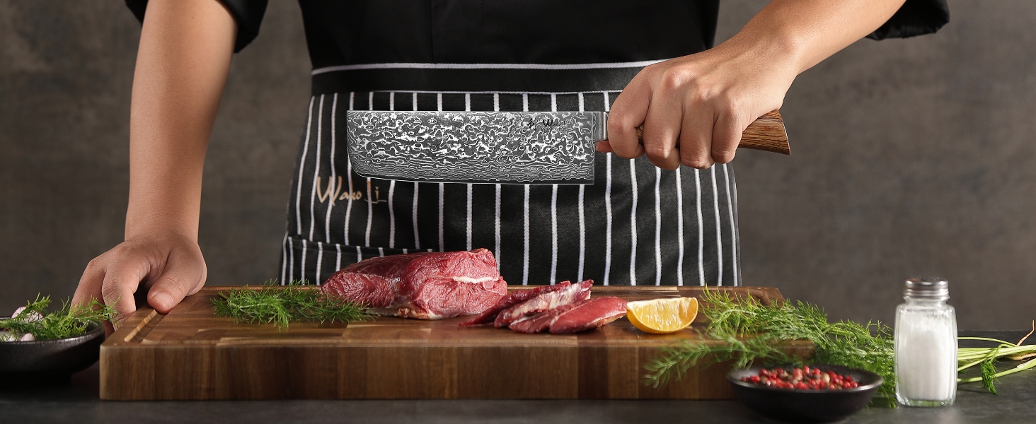 Японський ніж Wakoli EDIB Pro Nakiri з дамаської сталі (серцевина VG10), 18 см - гострий, точний та ергономічний. Ніж з ручкою з паккавуду в подарунковій коробці - для овочів та зелені, срібний.