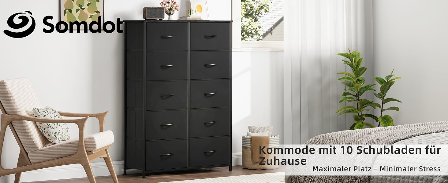 Комод з тканини Somdot з 8/10 висувними ящиками, білий/чорний (30x80x114.5 см)