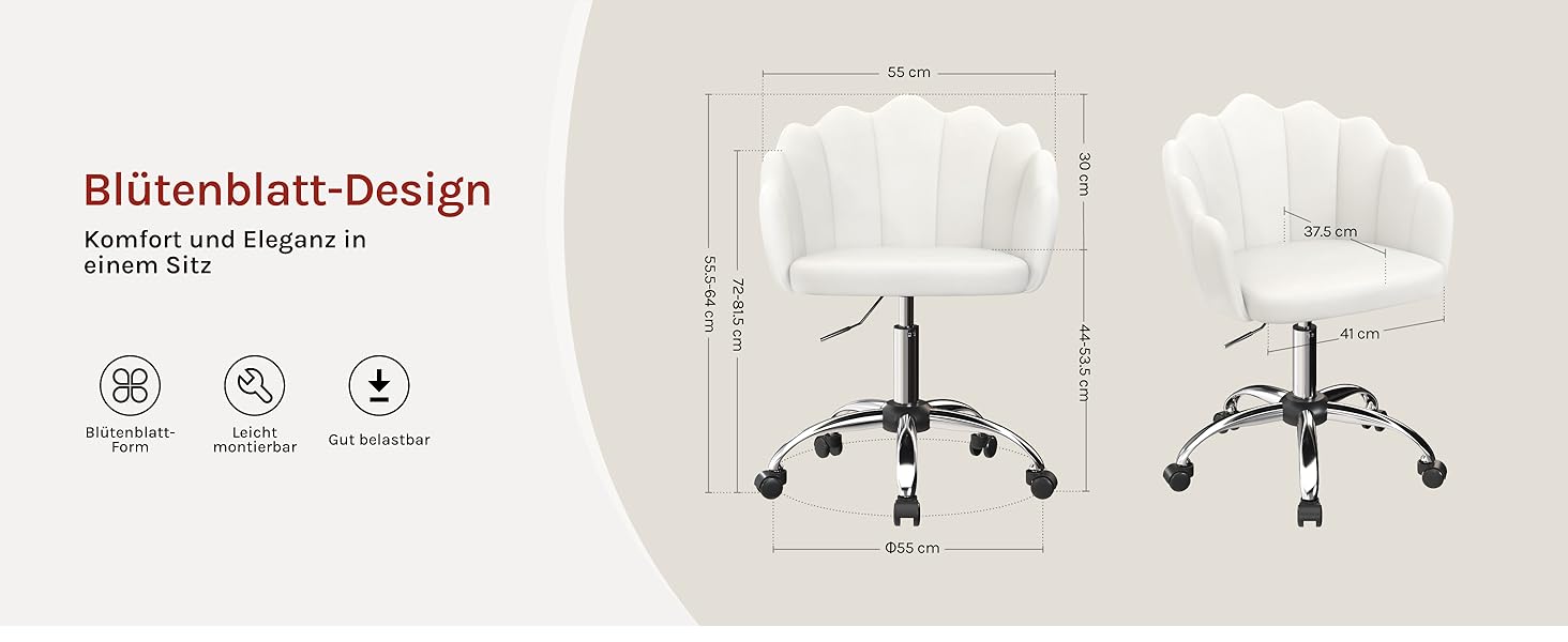 Крісло WOLTU для дому та офісу з м'якою спинкою у вигляді пелюсток, обертове, з регулюванням висоти, для робочого кабінету, спальні, сіре (велюр)