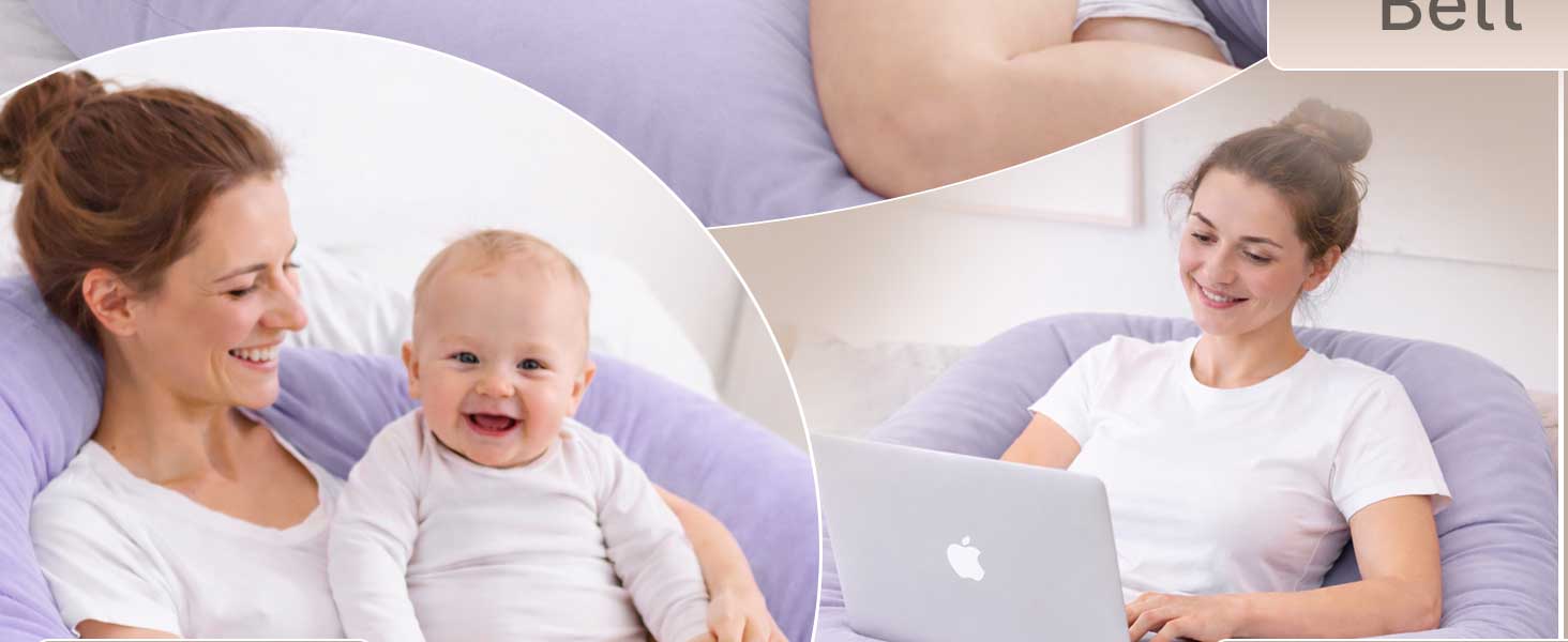 Подушка для вагітних ELONEO NEU для сну на боці, подушка для годування, XXL, фіолетова, знімний чохол, подушка для читання, пральна