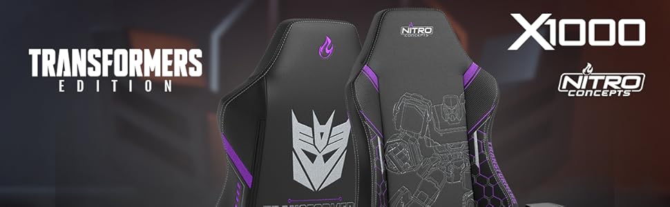 Ігрове крісло NITRO CONCEPTS X1000 - Decepticon Edition - Ергономічне - Регульовані підлокітники - Фіолетовий/Чорний