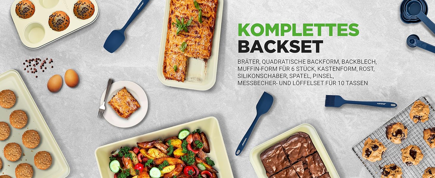 Набір посуду NutriChef 54 елементи: сковороди, каструлі, кухонні аксесуари, ножі, форми для випічки, для приготування здорової їжі (синій)