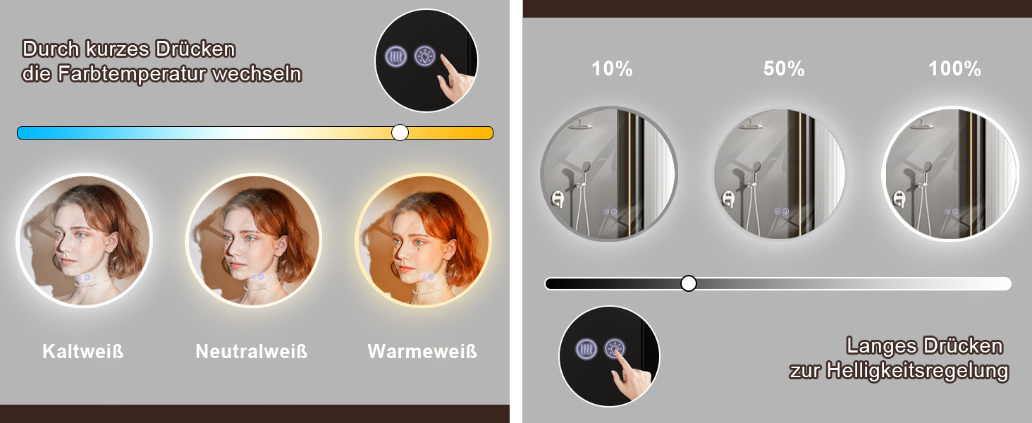Круглий дзеркало для ванної кімнати з підсвічуванням Mursche - LED дзеркало для ванної кімнати, 60 см, IP44, з сенсорною панеллю
