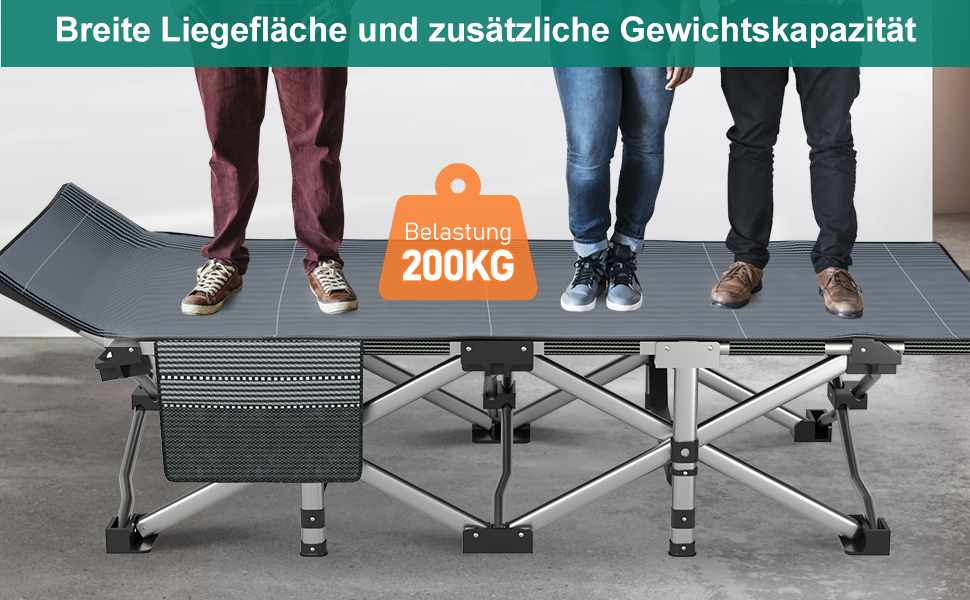 Розкладне кемпінгове ліжко з матрацом та кишенями, сталевий каркас, навантаження до 200 кг, 190x71x36 см, синій