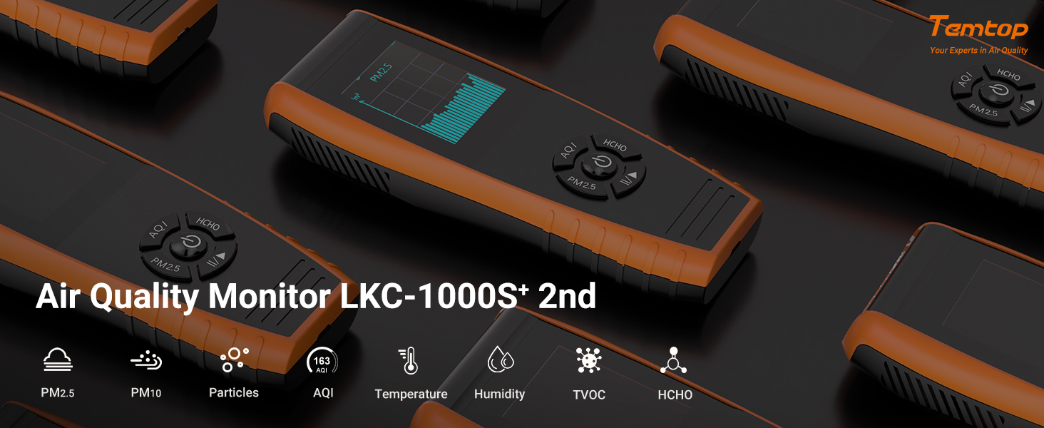 Детектор якості повітря Temtop LKC-1000S+ для дому: формальдегід, HCHO, TVOC, PM2.5, PM10, AQI, експорт даних