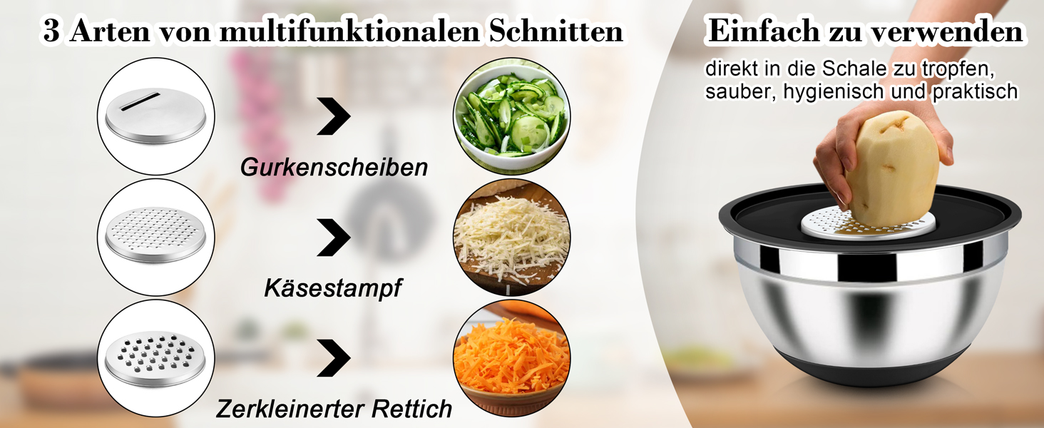 Набір місок Homikit з нержавіючої сталі, 6 шт. з тертками, кришкою та силіконовим дном, 4.6/2.8/2.5/1.6/1.2/0.7 л, чорний