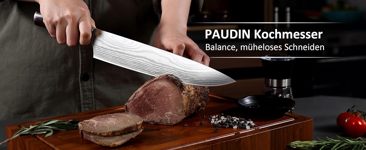 PAUDIN Ніж Сантоку з Дамаску, 13 см - професійний кухонний ніж, висока якість, гостра сталь, ергономічна ручка G10