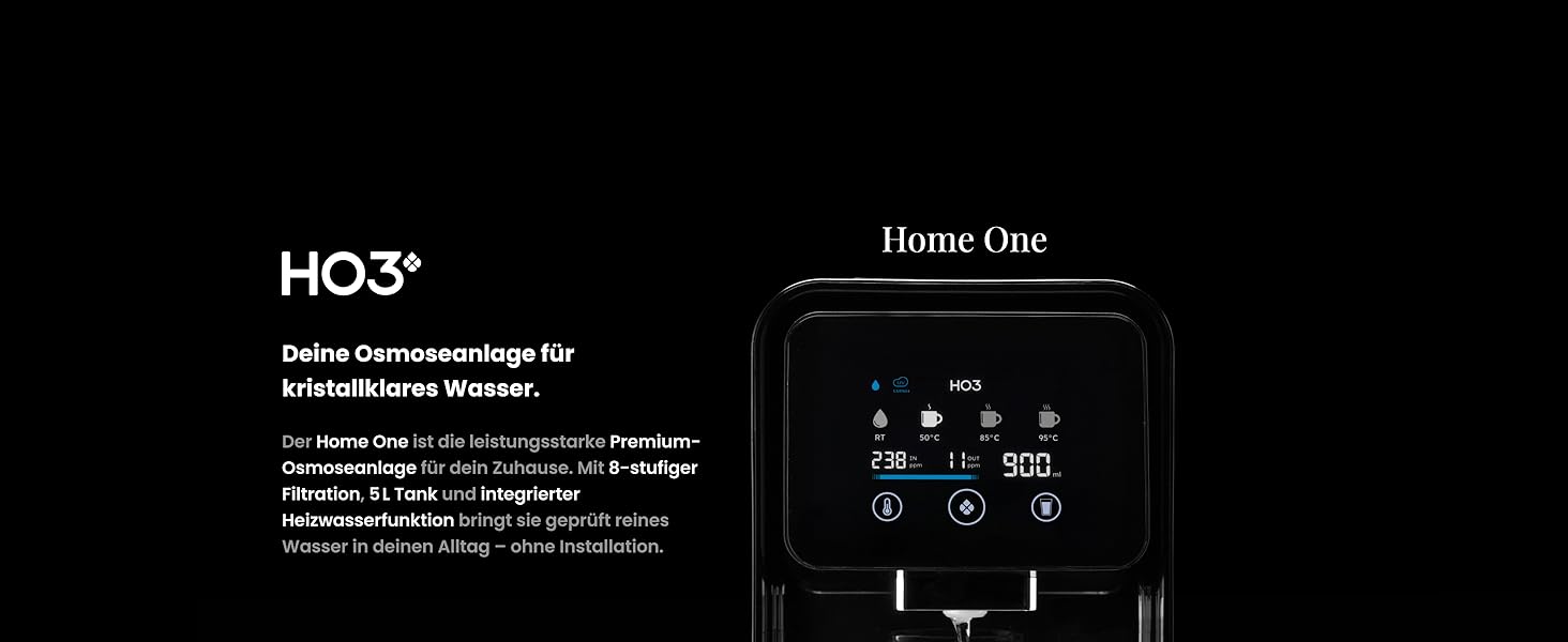 Система фільтрації води зворотного осмосу HO3 Home One з 4 рівнями температури (RT, 50, 85, 95°C), 10-ступенева фільтрація, UV-стерилізація, TDS моніторинг – чорний