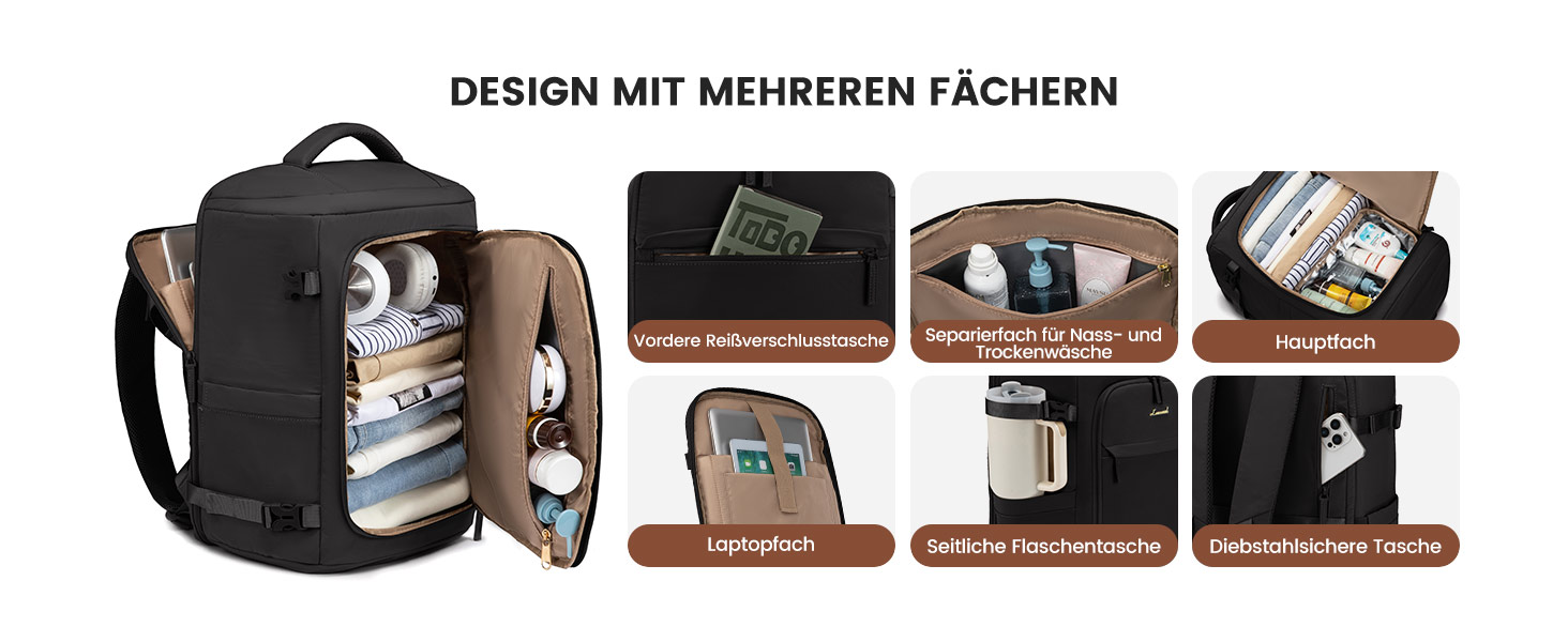 Рюкзак жіночий LOVEVOOK 40L для подорожей та авіаперельотів, Carry On, Beige Khaki