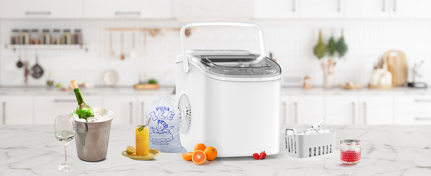 Портативний льодогенератор Kleine Eiswürfelbereiter - швидке виробництво льоду (9 кубиків за 6 хв), самоочищення, білий