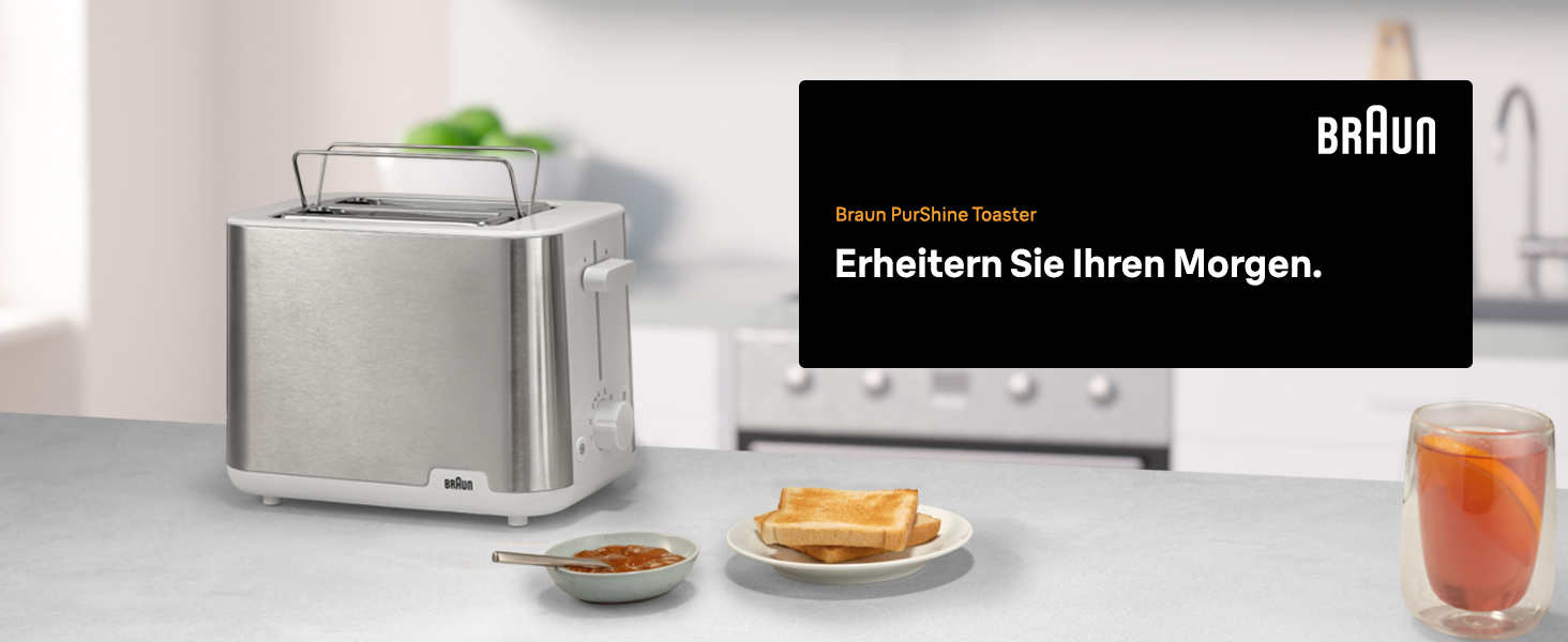 Тостер Braun PurShine HT1510 White – 2 відділення, 8 режимів підсмажування, розморожування, підігрів, висувний піддон для крихт, 900 Вт