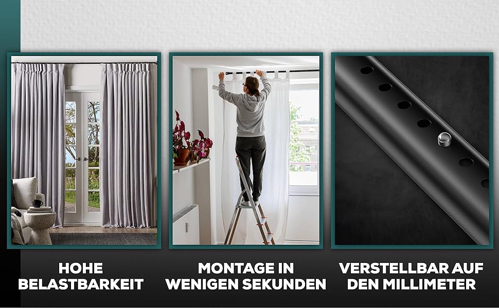 Штанга для штор без свердління 370-420 см, чорна, Ø 32 мм - натяжна штанга для штор, душової кабіни, дверей та шафи