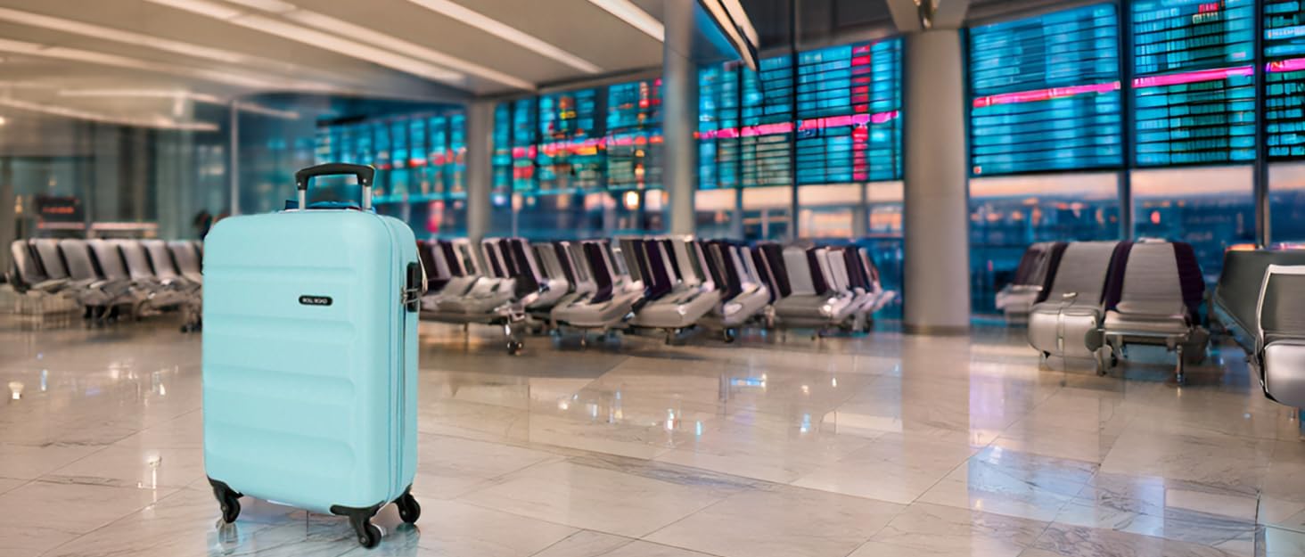 Валіза ручної поклажі Roll Road з ABS-пластику, кодований замок, 4 колеса, блакитний колір, набір