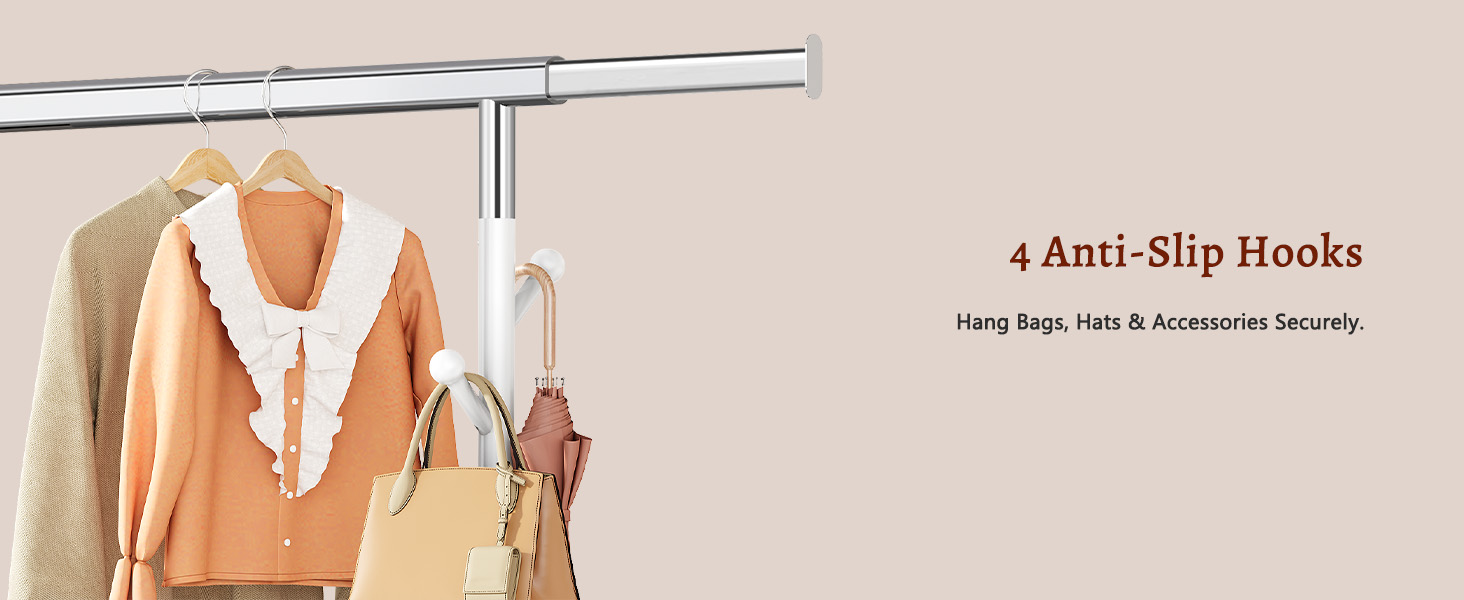 Стійка для одягу на колесах FAVOOOSTY, металева, мобільна, до 200 кг, швидка установка, білий колір, 1 перекладина