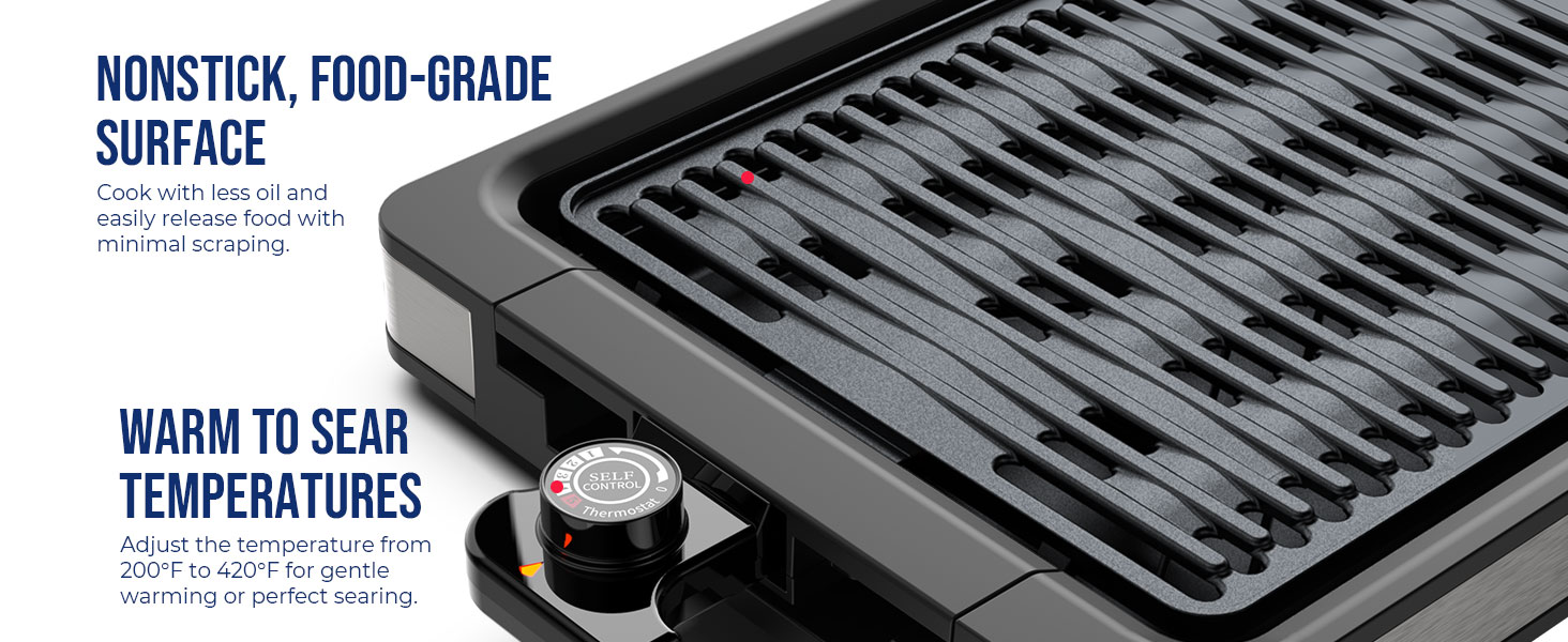 Електричний гриль FIMEI для столу 1800W з антипригарним покриттям, регулюванням температури, для балкону, дому та вулиці, з піддоном для збору жиру (можна мити в посудомийній машині)