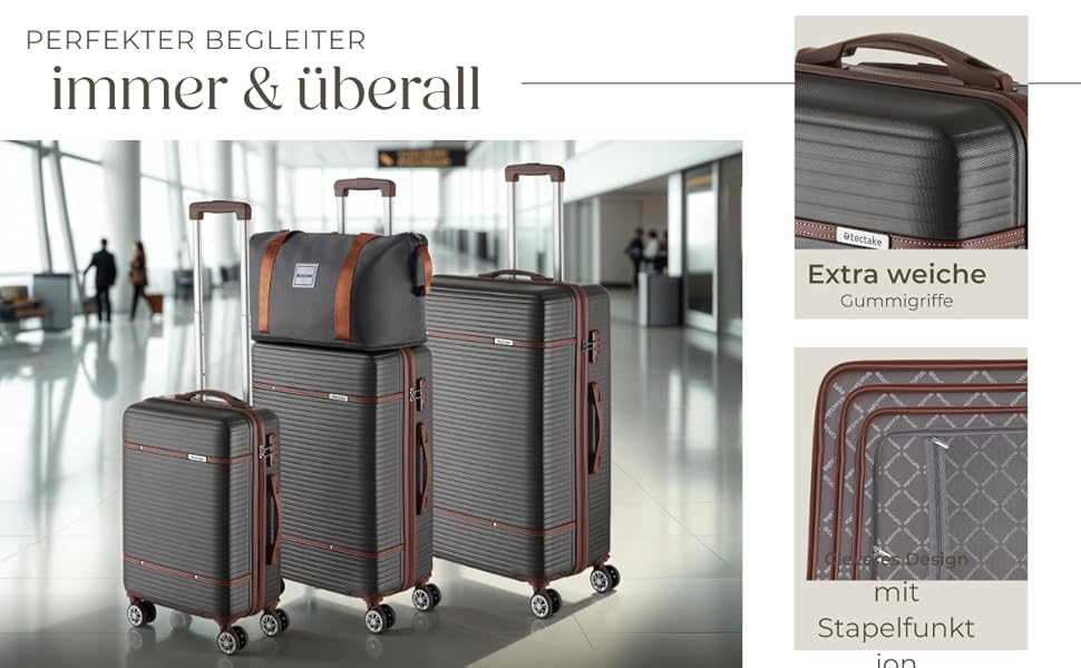 Набір валіз Tectake 13 шт. з валізою, сумкою та ролерами: 3 великі валізи, TSA-замок, сірий