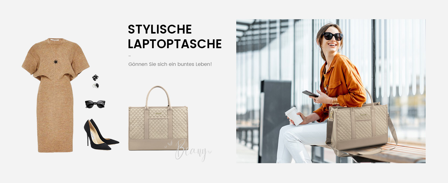 Сумка для ноутбука LOVEVOOK для жінок, водонепроникна, велика, шкіряна, для роботи, навчання, офісу, університету (15,6 дюймів, хакі+чорний)