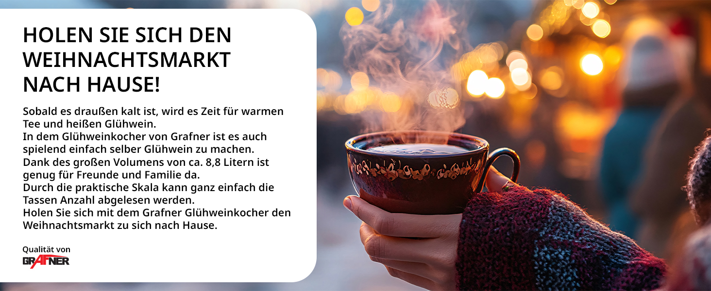 Електричний диспенсер для глінтвейну Grafner XL з нержавіючої сталі, 8,8 л, 1500 Вт, з краном, термостатом та захистом від перегріву