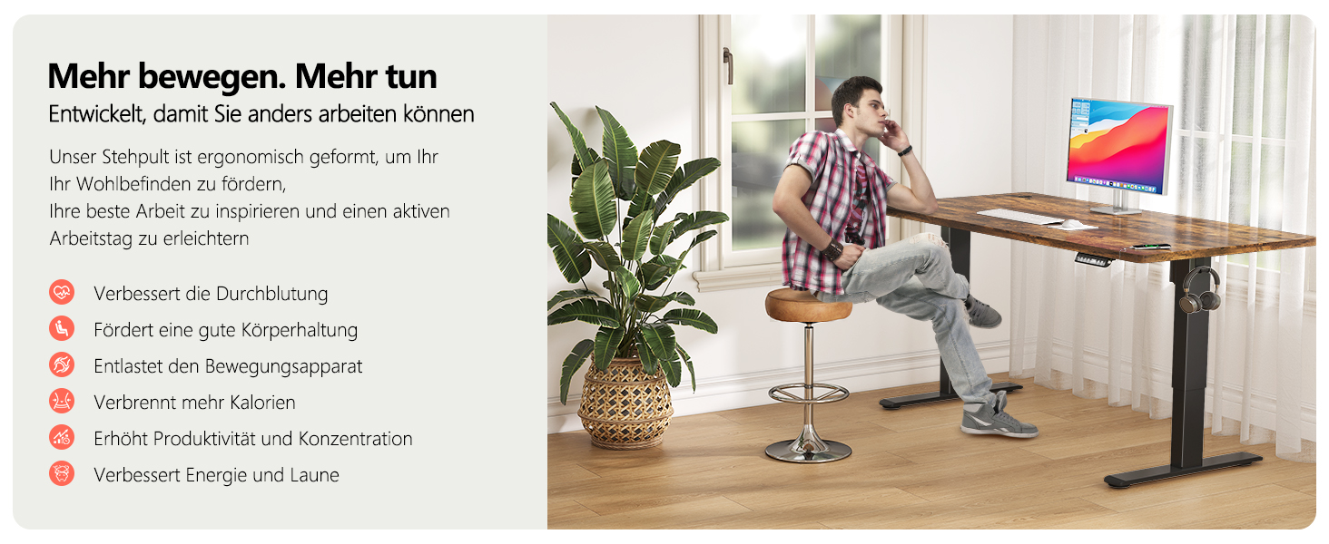 Регульований стіл Flamaker 160x80 см: електричний, з пам'яттю, для офісу, комп'ютерний, з кабелеуправлінням, коричневий вінтаж