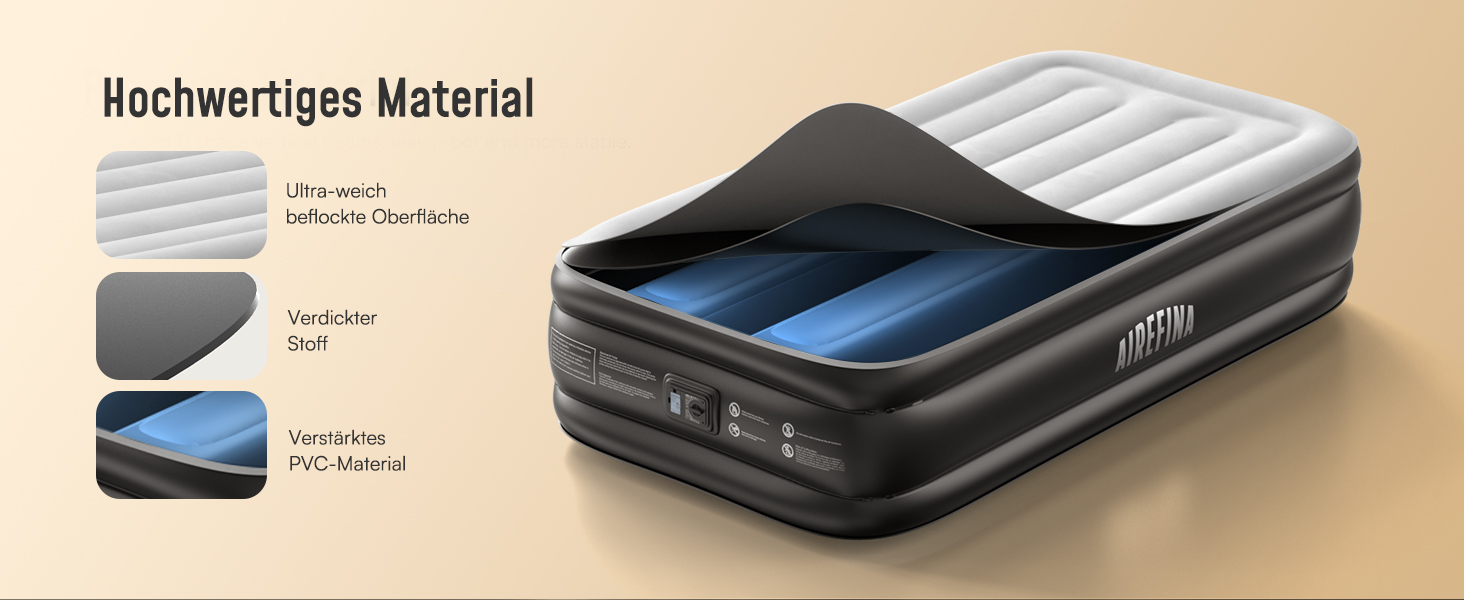 Надувний матрац Airefina з самонадуваванням та інтегрованою помпою, преміум-гостьове ліжко, швидке надування за 3 хвилини, для кемпінгу та дому, 203x152x40 см, 2 особи