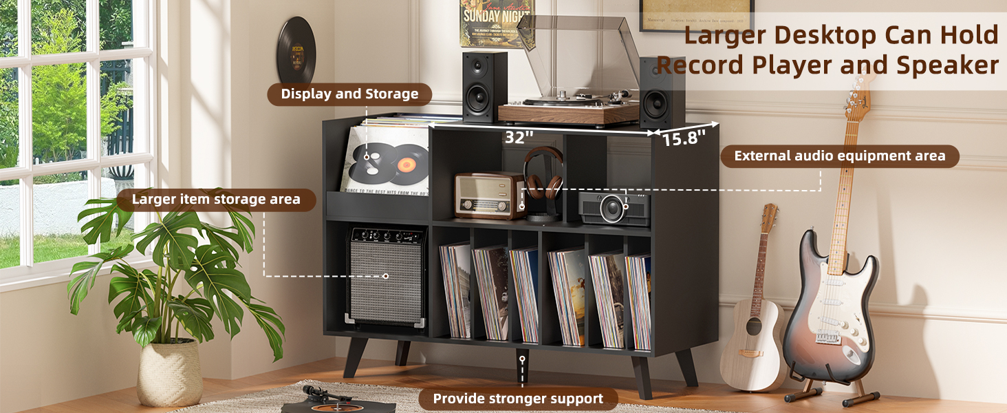 Стійка для платівок з полицями, чорна: місткість до 450 альбомів