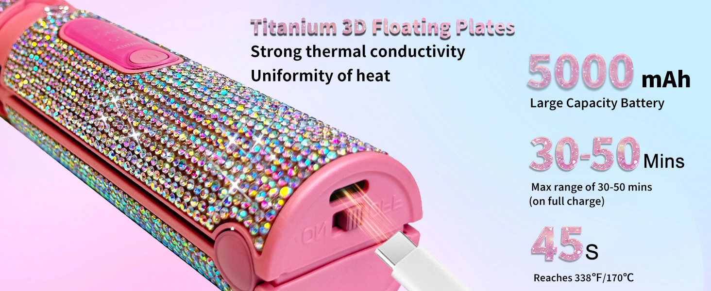 Бездротовий випрямляч для волосся Titan Mermaid 2-в-1 з акумулятором 5000mAh: випрямлення, завивка, швидкий нагрів до 205°C, портативний для подорожей