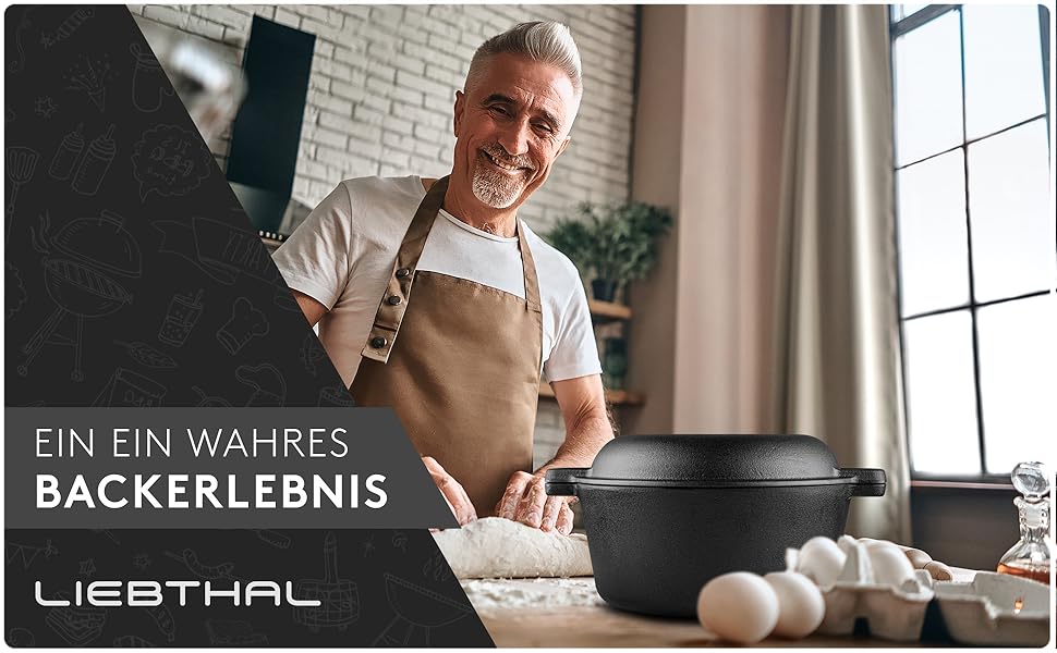 Чавунний горщик для випікання хліба Gusseisen - міцний горщик з антипригарною силіконовою вставкою, 4.6 л, з кришкою. Підходить для випікання, тушкування та смаження