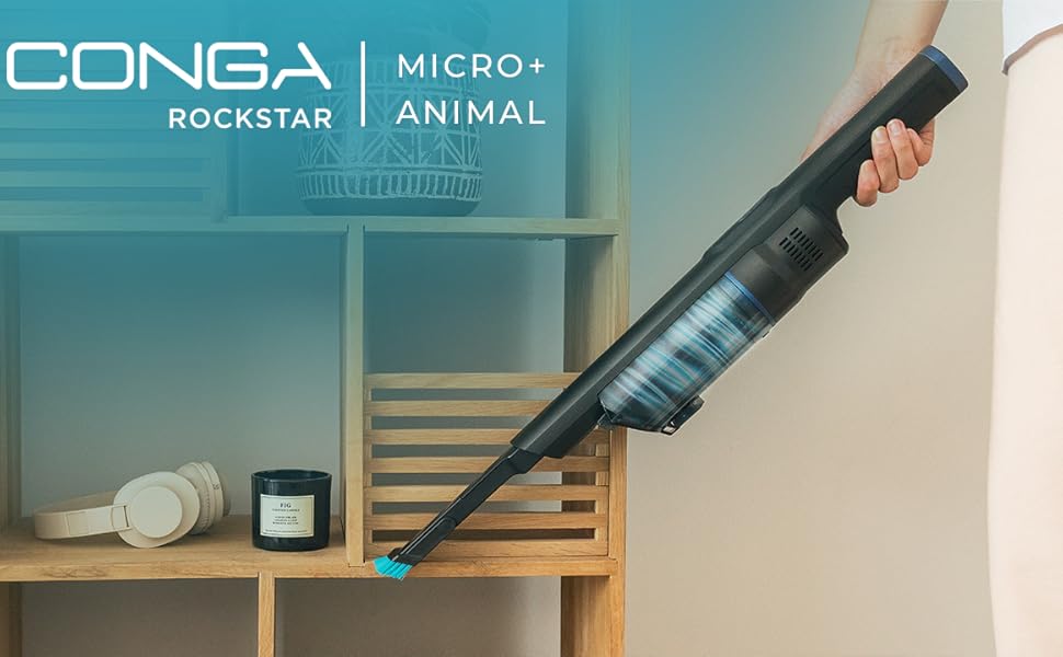 Ручний пилосос Cecotec Conga Rockstar: 210 Вт, цифровий, 20 кПа, до 40 хв роботи, 2 режими, аксесуари для килимів та матраців, сірий (Micro + Animal)