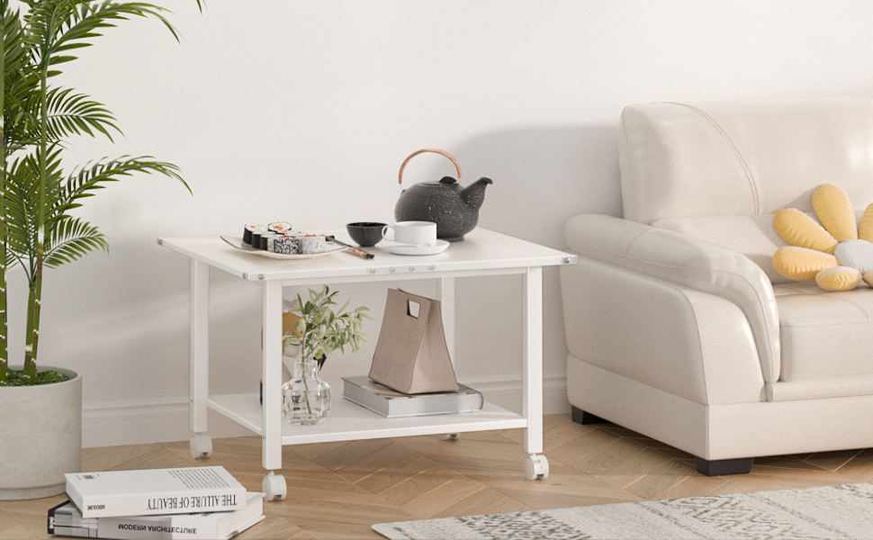 Стіл для принтера LELELINKY з колесами, мобільний двоярусний стійка для принтера, білий, 52.5 x 40 x 36 см