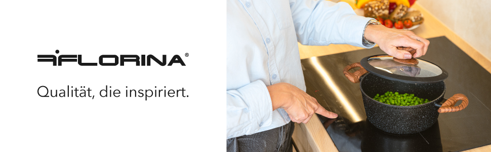 Набір посуду FLORINA MASTER BLACK 6 предметів: каструлі та сковороди з алюмінію з кришками, для індукції, газу, електроплити, кераміки. Можна мити в посудомийній машині